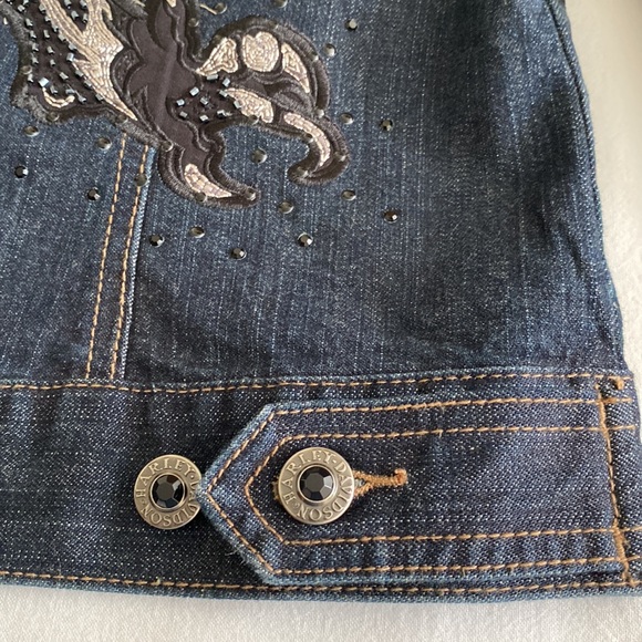 💜 Host Pick 💜 Harley Davidson Eagle heavily embellished jean jacket beading - Picture 13 of 16